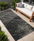 8' Runner Black And Ivory Abstract Washable Non Skid Indoor Outdoor Runner Rug