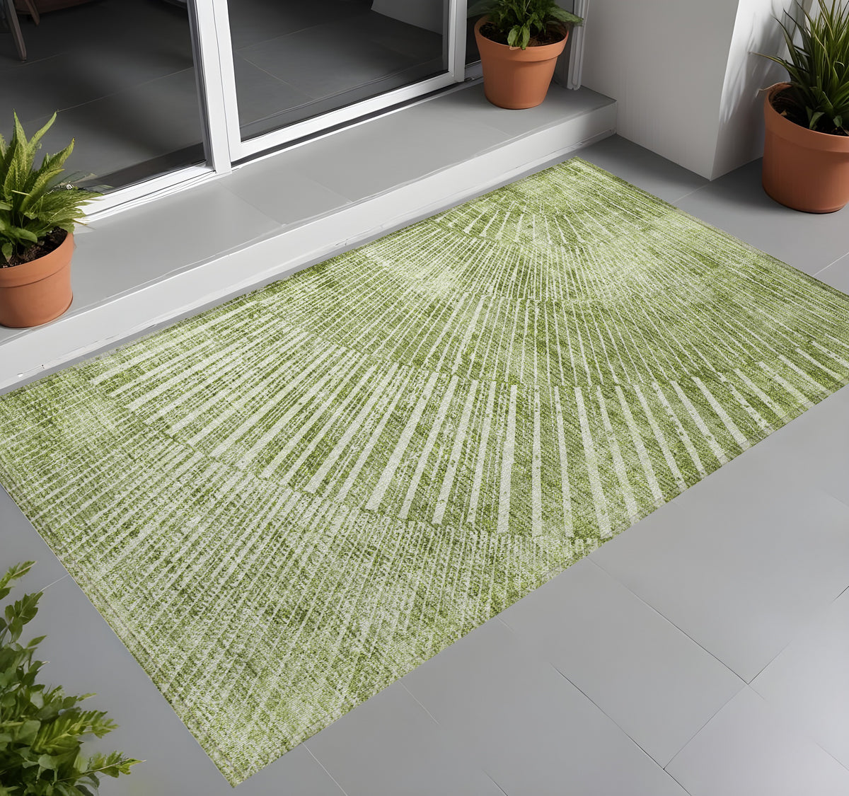 3' X 5' Sage Abstract Washable Non Skid Indoor Outdoor Area Rug