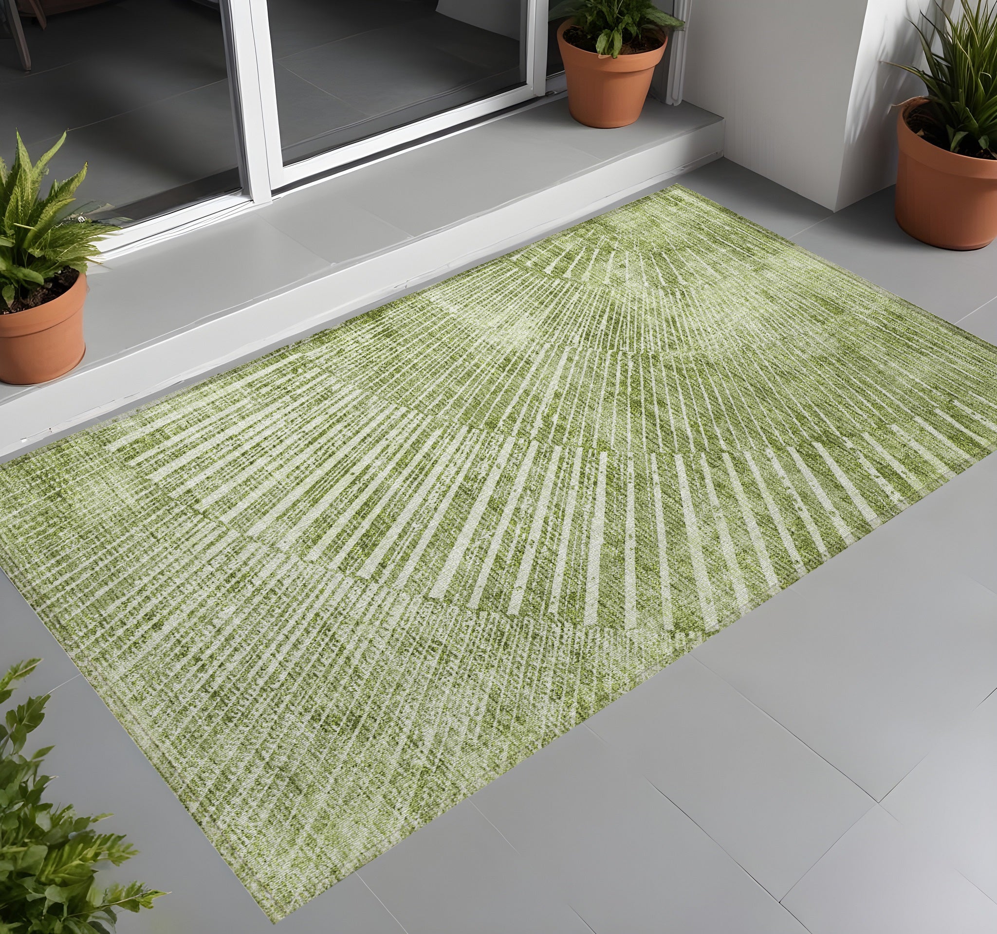 3' X 5' Sage Abstract Washable Non Skid Indoor Outdoor Area Rug