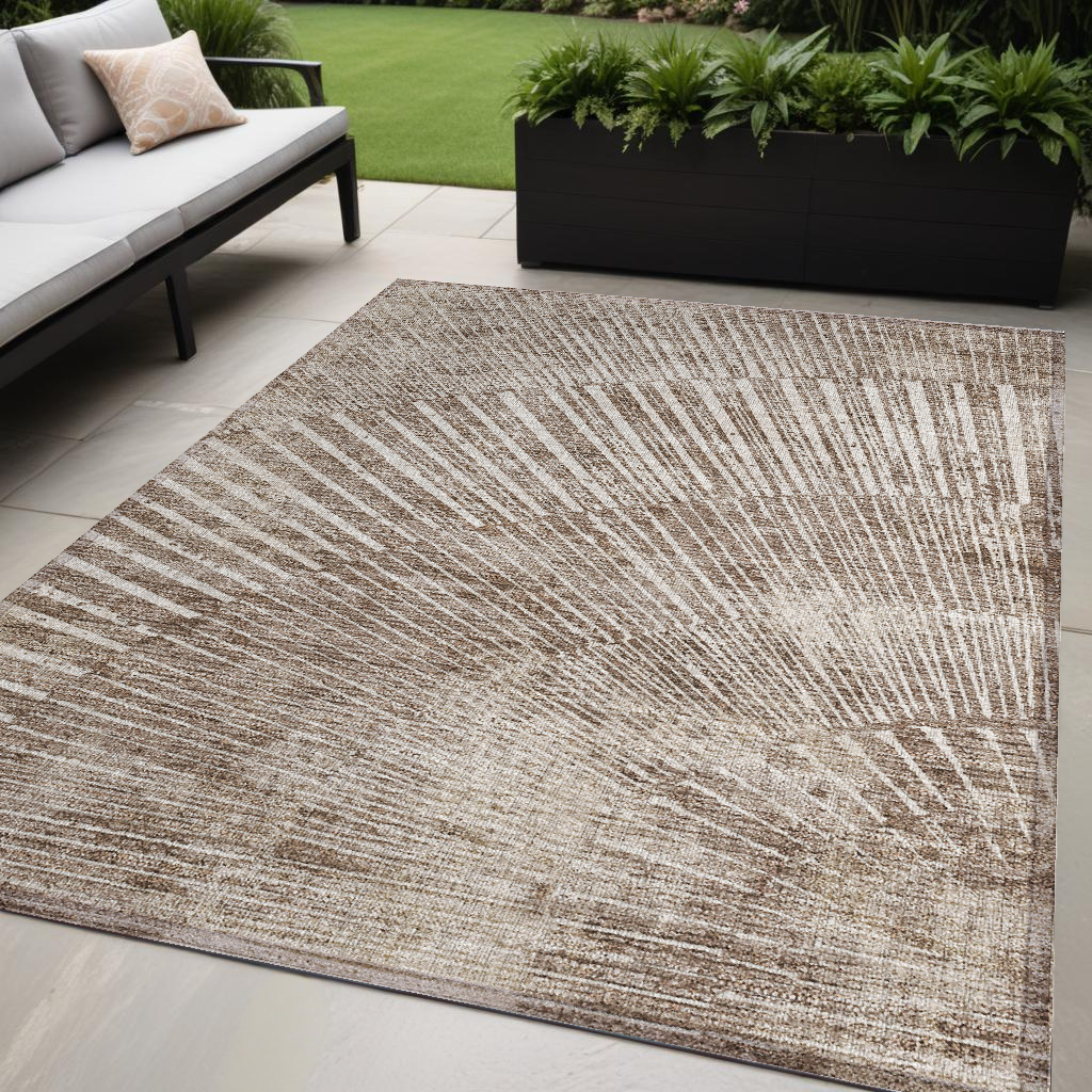 5' X 8' Taupe And Ivory Abstract Washable Non Skid Indoor Outdoor Area Rug