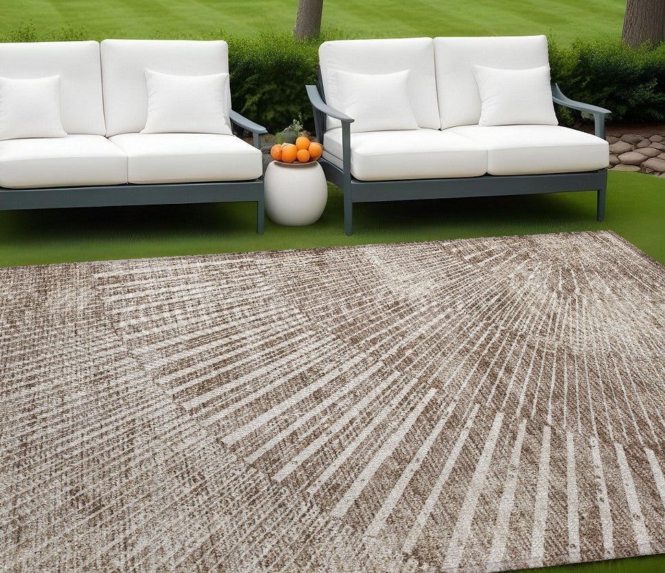 9' X 12' Taupe And Ivory Abstract Washable Non Skid Indoor Outdoor Area Rug