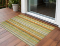 3' X 5' Tan Orange And Green Striped Washable Non Skid Indoor Outdoor Area Rug