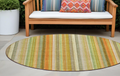 8' Round Tan Orange And Green Round Striped Washable Non Skid Indoor Outdoor Area Rug