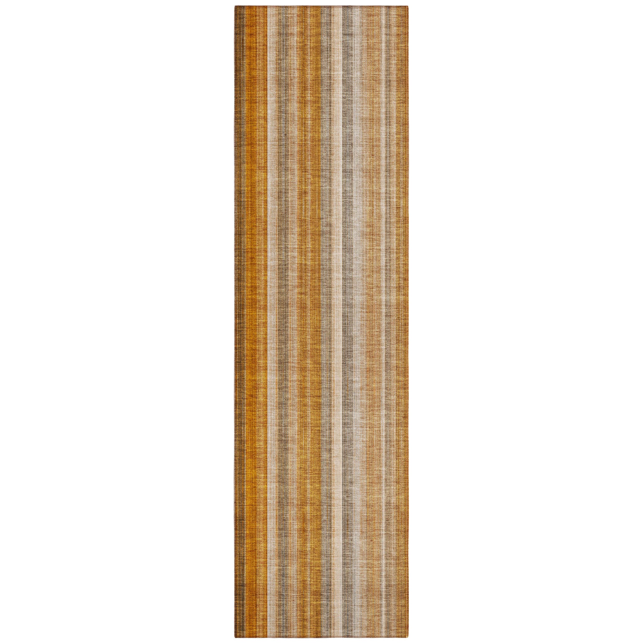 8' Runner Orange Ivory And Gray Striped Washable Non Skid Indoor Outdoor Runner Rug