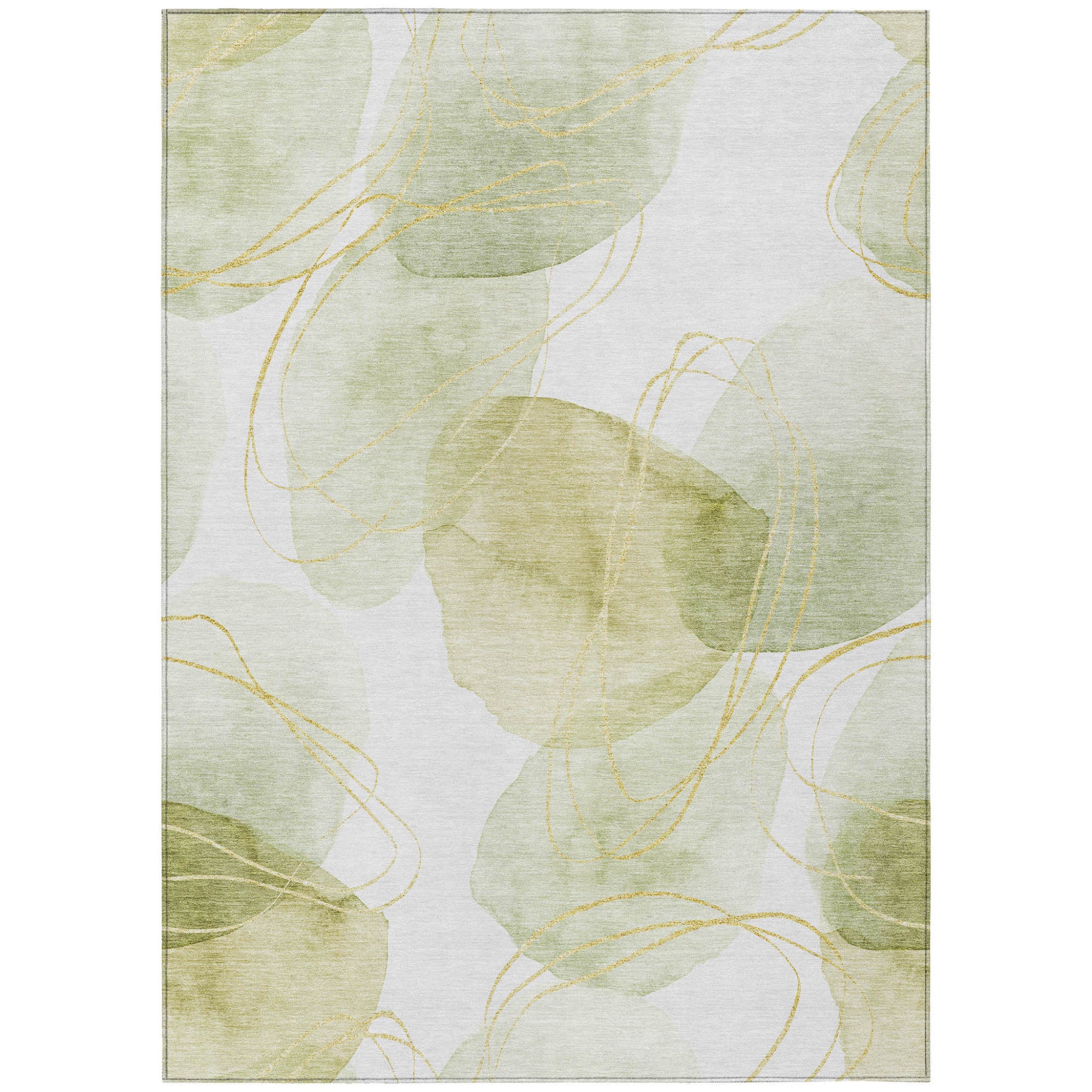 9' X 12' Green And Ivory Abstract Washable Non Skid Indoor Outdoor Area Rug