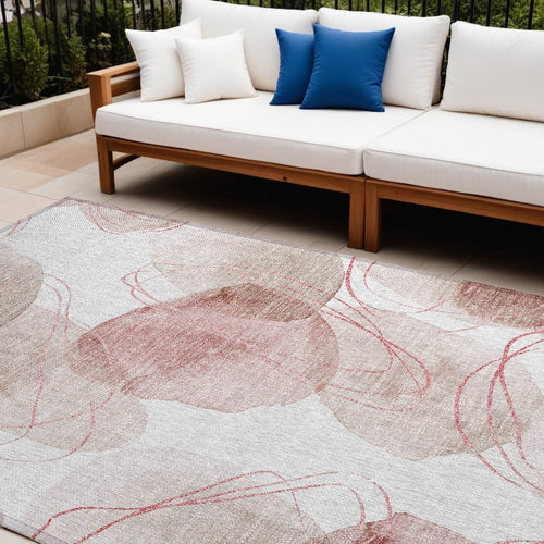 10' X 14' Merlot And Ivory Abstract Washable Non Skid Indoor Outdoor Area Rug