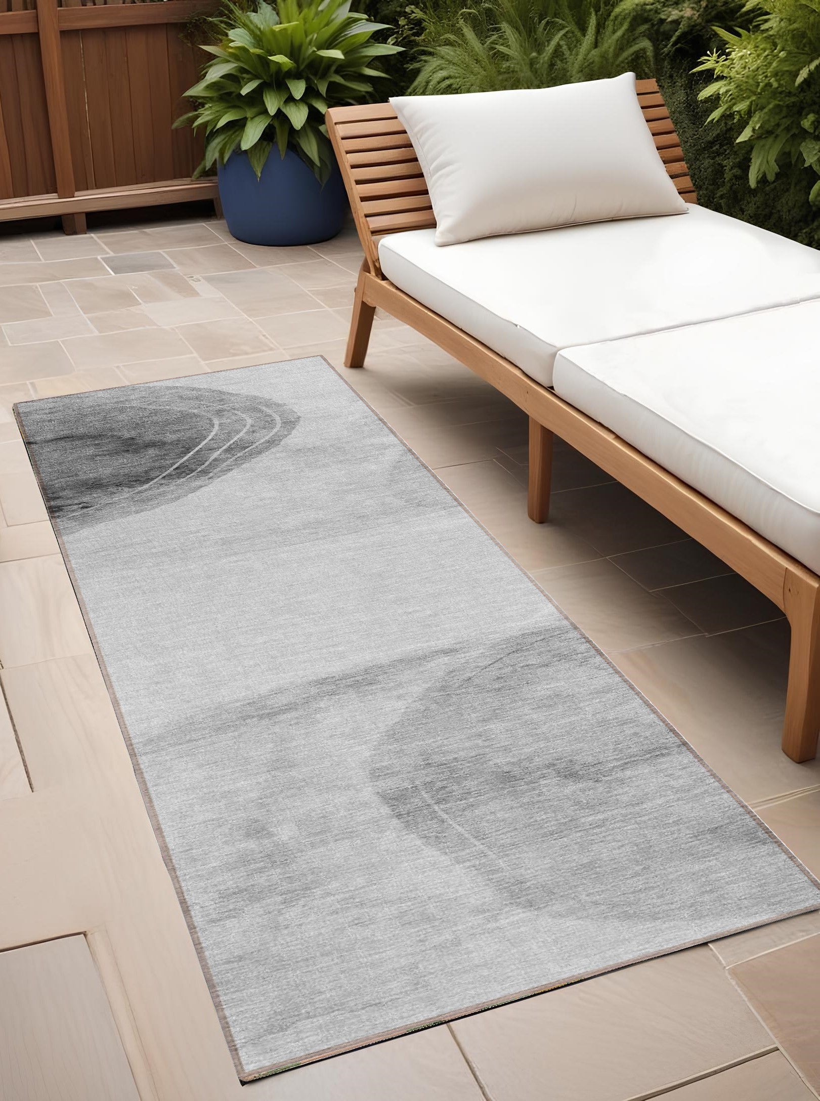 8' Runner Gray And Light Gray Abstract Washable Non Skid Indoor Outdoor Runner Rug