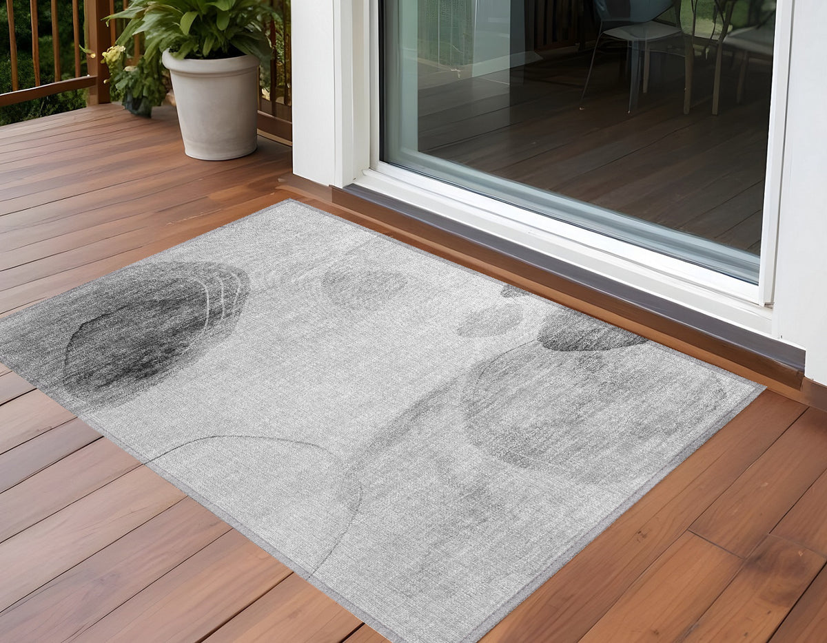 3' X 5' Gray And Light Gray Abstract Washable Non Skid Indoor Outdoor Area Rug