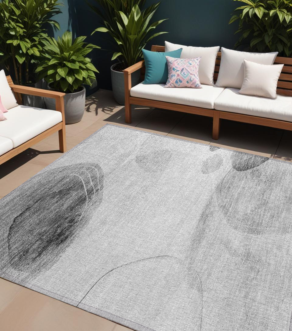 9' X 12' Gray And Light Gray Abstract Washable Non Skid Indoor Outdoor Area Rug