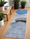 8' Runner Blue Gray And Black Abstract Washable Non Skid Indoor Outdoor Runner Rug