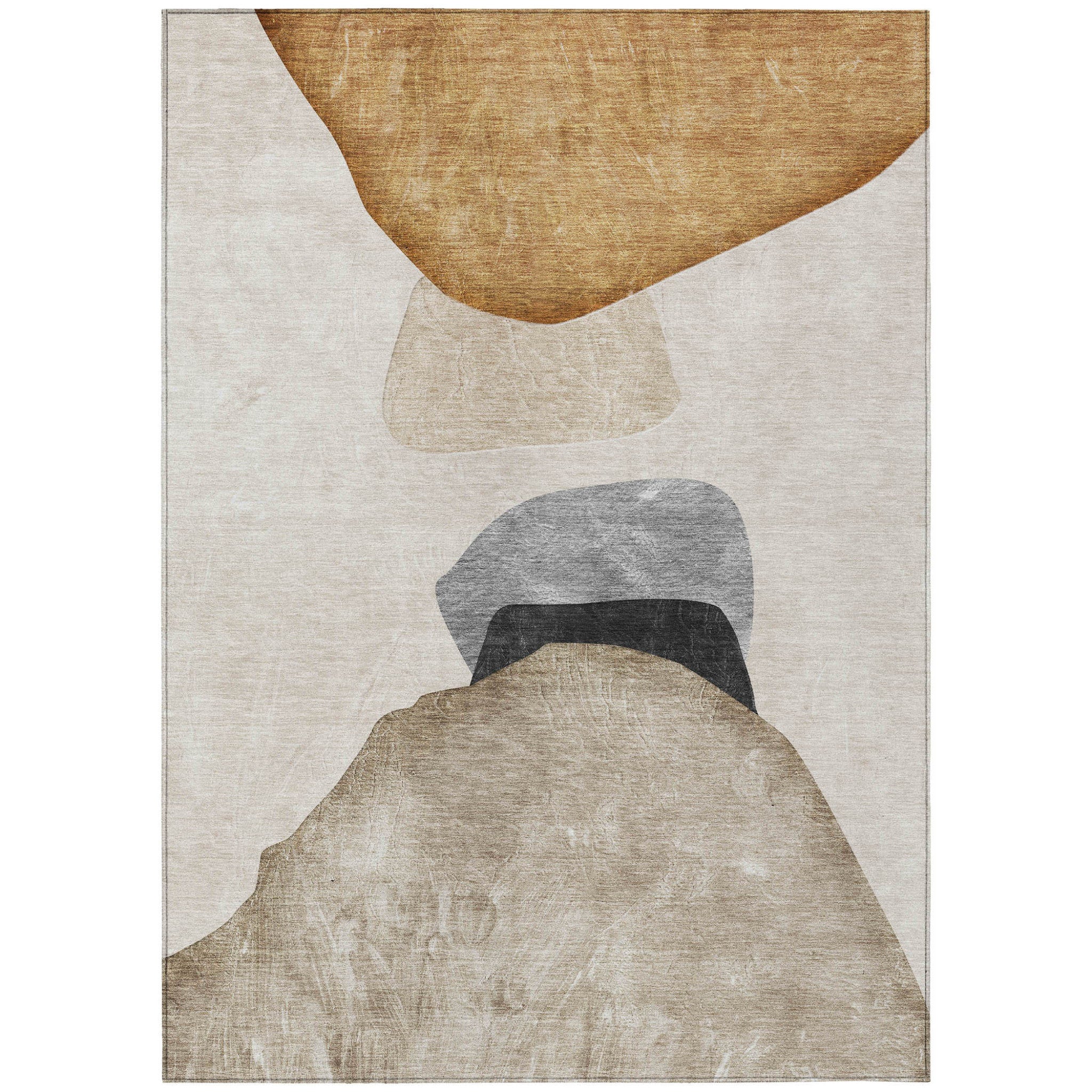 8' X 10' Tan Brown And Gray Abstract Washable Non Skid Indoor Outdoor Area Rug