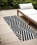 8' Runner Black And White Geometric Washable Non Skid Indoor Outdoor Runner Rug