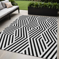5' X 8' Black And White Geometric Washable Non Skid Indoor Outdoor Area Rug