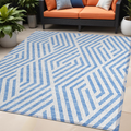 5' X 8' Blue And Ivory Geometric Washable Non Skid Indoor Outdoor Area Rug