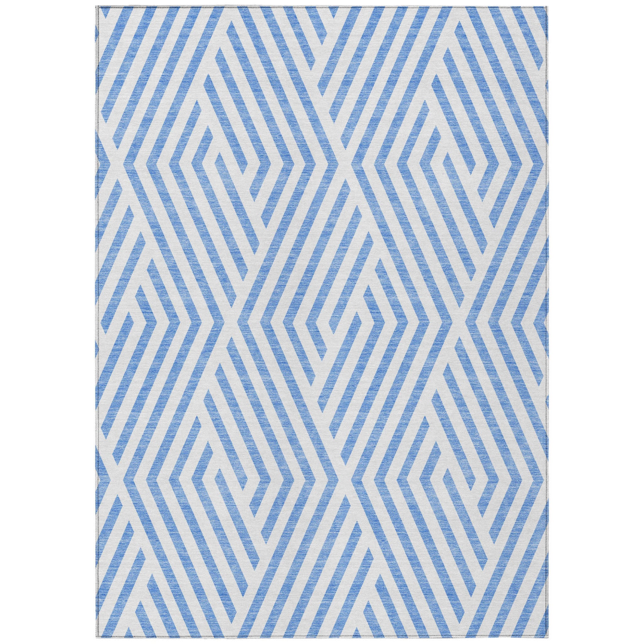 8' X 10' Blue And Ivory Geometric Washable Non Skid Indoor Outdoor Area Rug