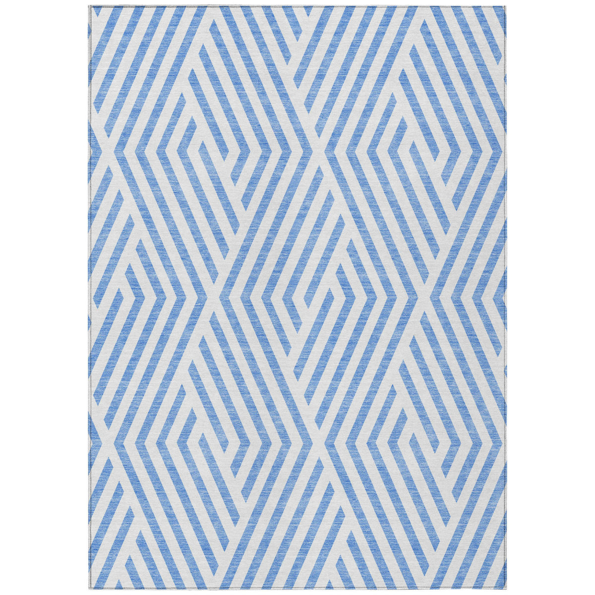 9' X 12' Blue And Ivory Geometric Washable Non Skid Indoor Outdoor Area Rug