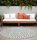 8' Round Gray And Ivory Round Geometric Washable Non Skid Indoor Outdoor Area Rug