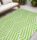 5' X 8' Lime Green And White Geometric Washable Non Skid Indoor Outdoor Area Rug
