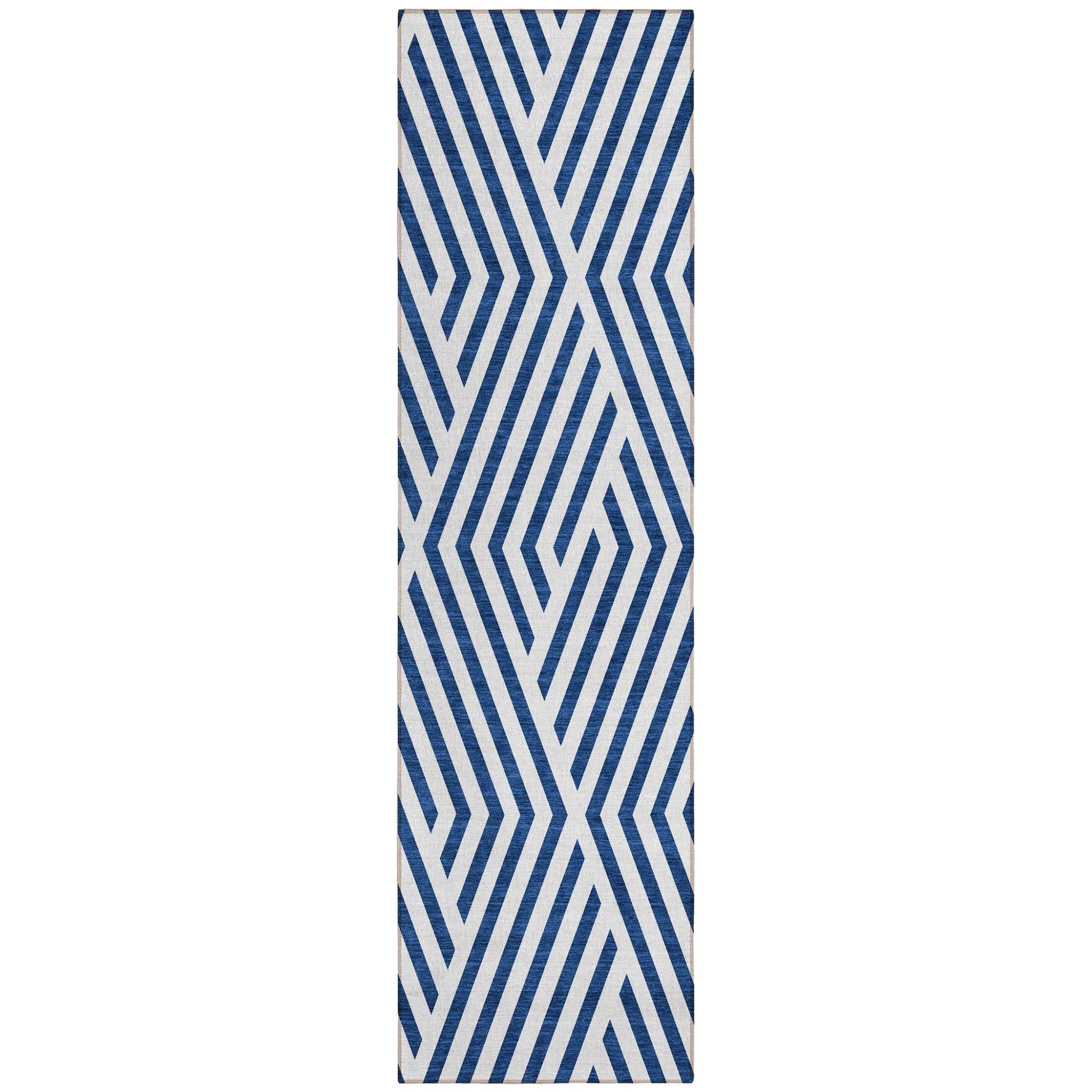 8' Runner Navy And White Geometric Washable Non Skid Indoor Outdoor Runner Rug
