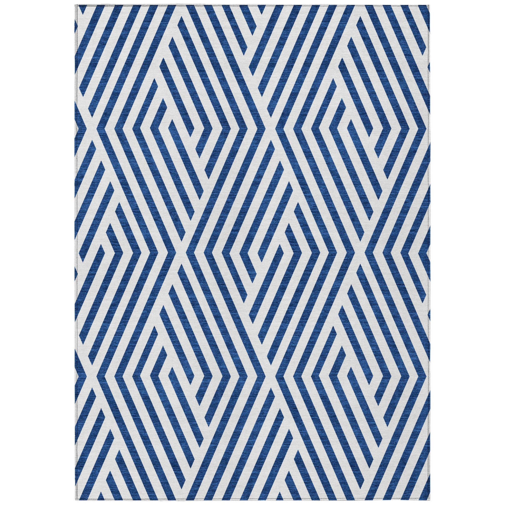 8' X 10' Navy And White Geometric Washable Non Skid Indoor Outdoor Area Rug