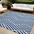 10' X 14' Navy And White Geometric Washable Non Skid Indoor Outdoor Area Rug