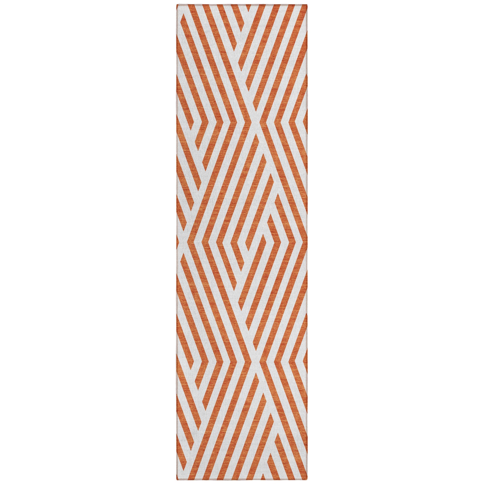 8' Runner Orange And White Geometric Washable Non Skid Indoor Outdoor Runner Rug