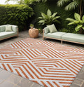 8' X 10' Orange And White Geometric Washable Non Skid Indoor Outdoor Area Rug