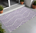 3' X 5' Purple And White Geometric Washable Non Skid Indoor Outdoor Area Rug