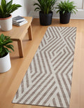 8' Runner Taupe And Ivory Geometric Washable Non Skid Indoor Outdoor Runner Rug