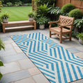 8' Runner Teal And White Geometric Washable Non Skid Indoor Outdoor Runner Rug