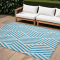 8' X 10' Teal And White Geometric Washable Non Skid Indoor Outdoor Area Rug