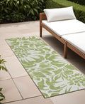 8' Runner Green And Ivory Floral Washable Non Skid Indoor Outdoor Runner Rug