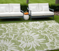10' X 14' Green And Ivory Floral Washable Non Skid Indoor Outdoor Area Rug