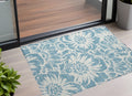 3' X 5' Denim And Ivory Floral Washable Non Skid Indoor Outdoor Area Rug