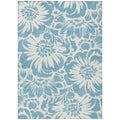 5' X 8' Denim And Ivory Floral Washable Non Skid Indoor Outdoor Area Rug
