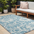9' X 12' Denim And Ivory Floral Washable Non Skid Indoor Outdoor Area Rug