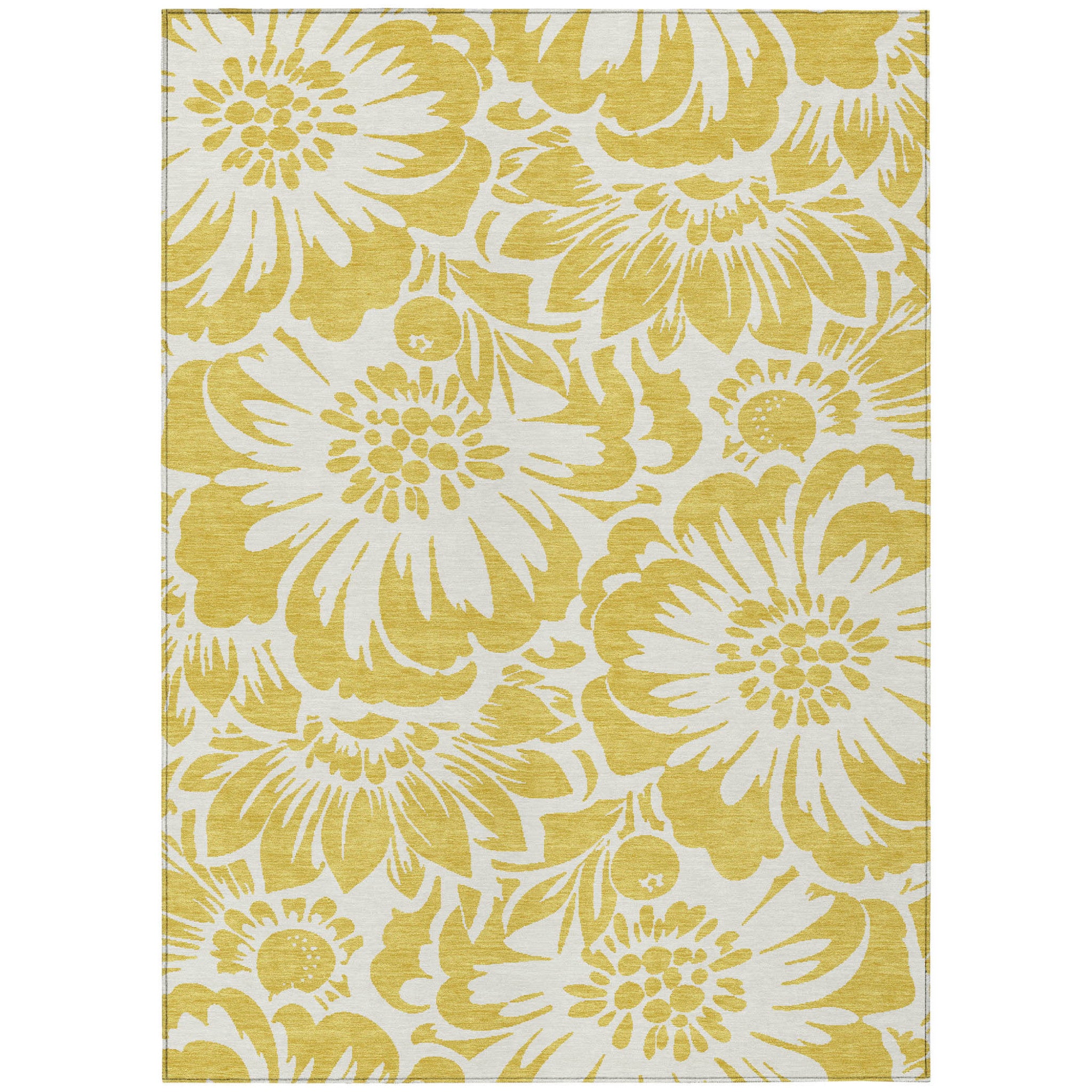 8' X 10' Gold Floral Washable Non Skid Indoor Outdoor Area Rug