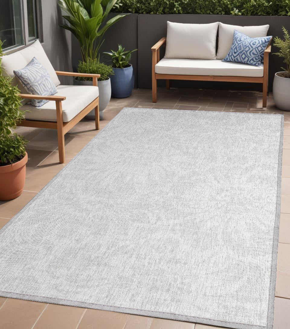 5' X 8' Ivory Floral Washable Non Skid Indoor Outdoor Area Rug