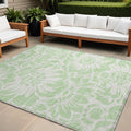 10' X 14' Mint Green And Ivory Floral Washable Non Skid Indoor Outdoor Area Rug