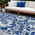 10' X 14' Navy And Ivory Floral Washable Non Skid Indoor Outdoor Area Rug