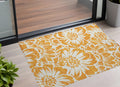 2' X 3' Orange And White Floral Washable Non Skid Indoor Outdoor Area Rug