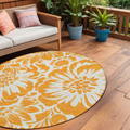 8' Round Orange And White Round Floral Washable Non Skid Indoor Outdoor Area Rug