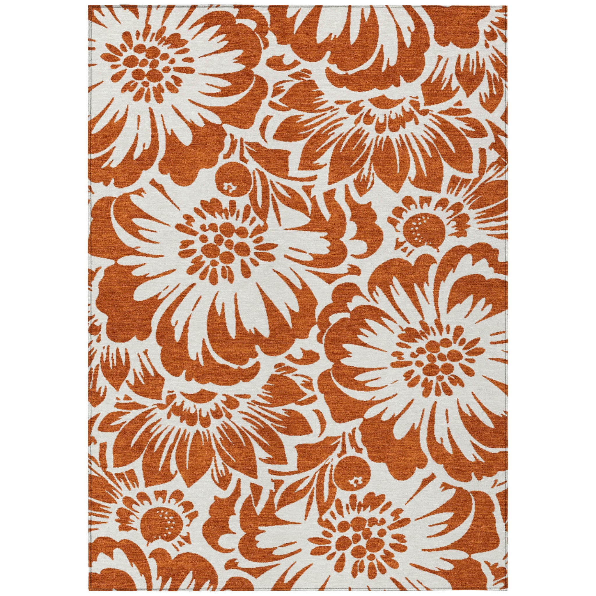 10' X 14' Rust And Ivory Floral Washable Non Skid Indoor Outdoor Area Rug