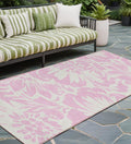 8' Runner Pink And Ivory Floral Washable Non Skid Indoor Outdoor Runner Rug