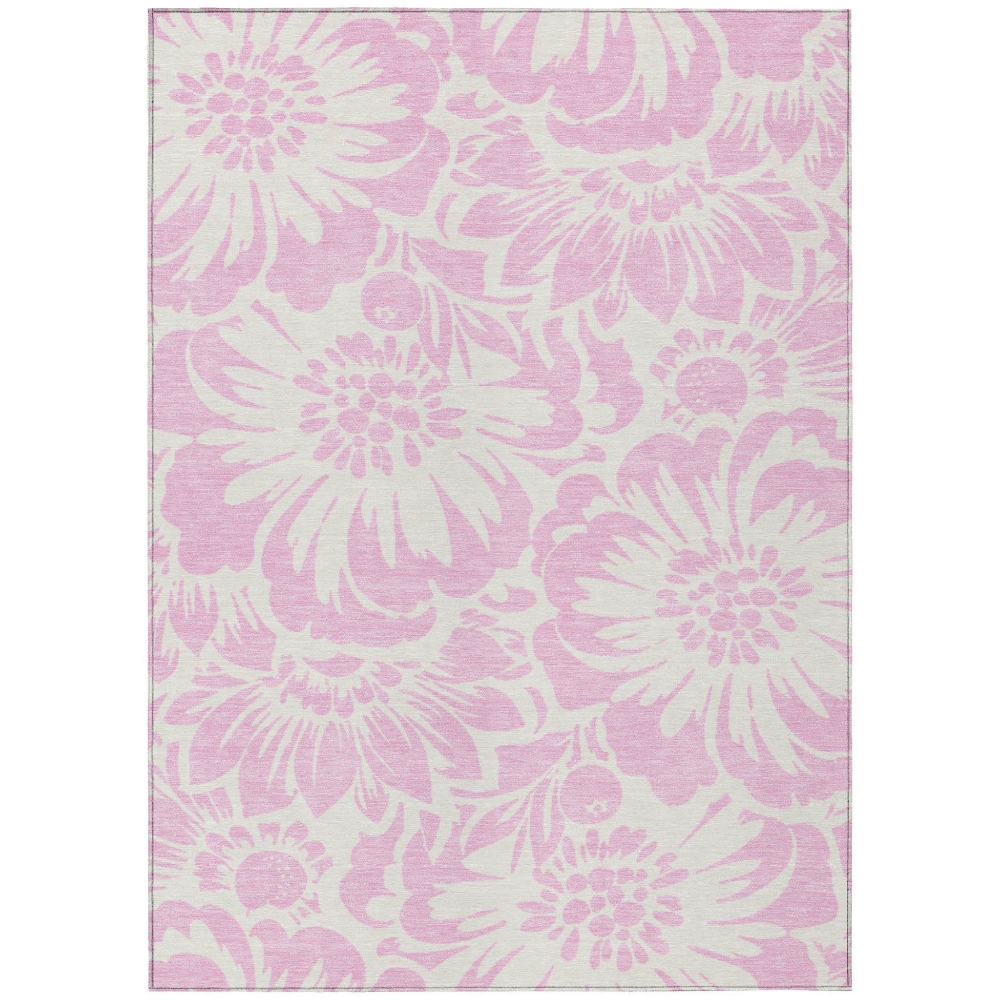 8' X 10' Pink And Ivory Floral Washable Non Skid Indoor Outdoor Area Rug