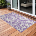 2' X 3' Purple And Ivory Floral Washable Non Skid Indoor Outdoor Area Rug