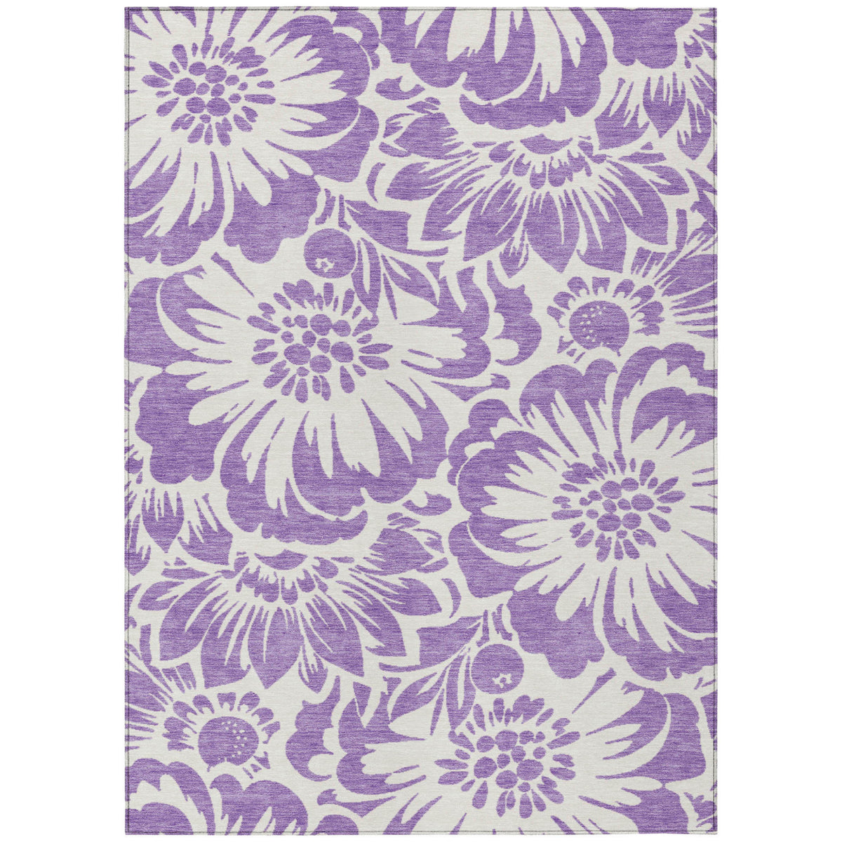 5' X 8' Purple And Ivory Floral Washable Non Skid Indoor Outdoor Area Rug