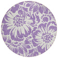 8' Round Purple And Ivory Round Floral Washable Non Skid Indoor Outdoor Area Rug