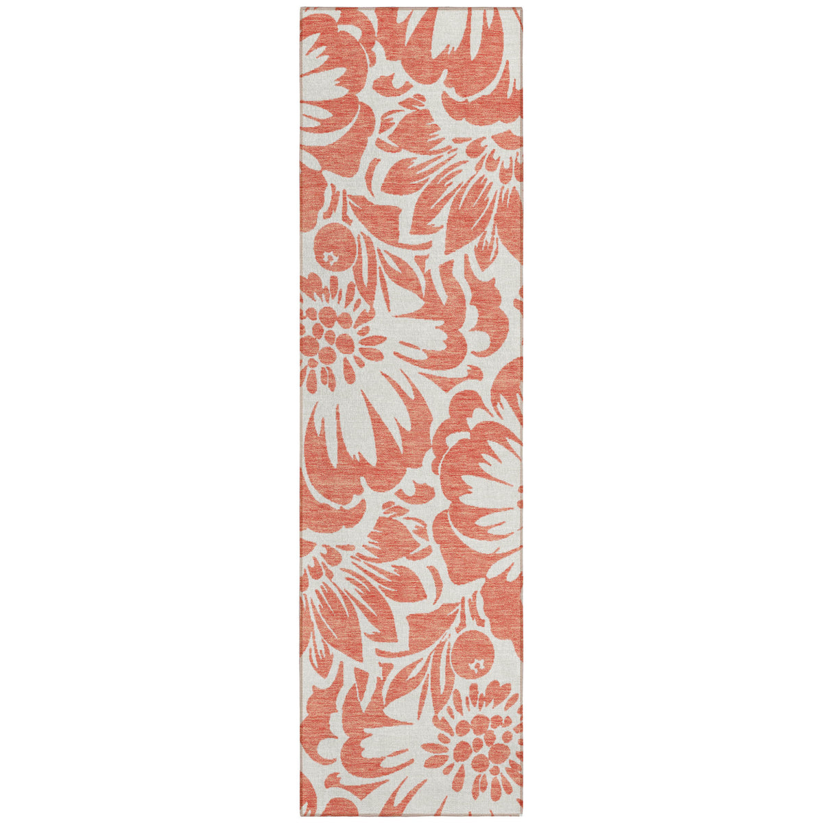 8' Runner Salmon And Ivory Floral Washable Non Skid Indoor Outdoor Runner Rug