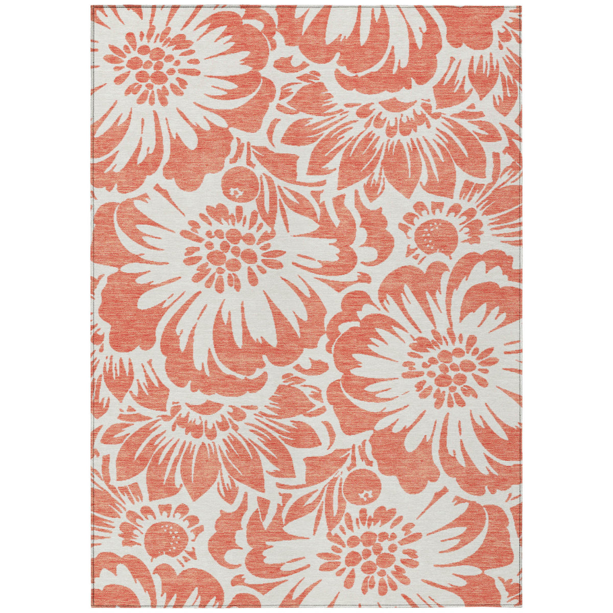 5' X 8' Salmon And Ivory Floral Washable Non Skid Indoor Outdoor Area Rug